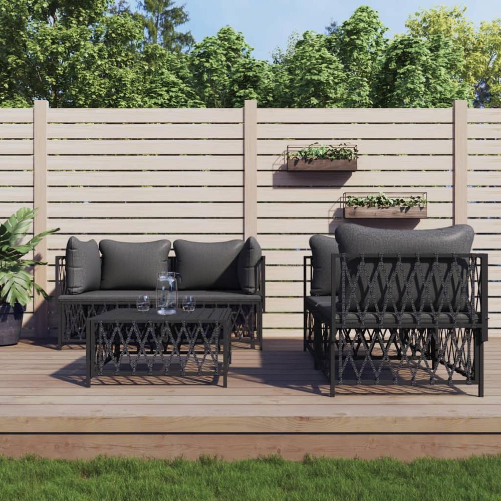 5 Piece Patio Lounge Set with Cushions Anthracite Steel. Picture 8