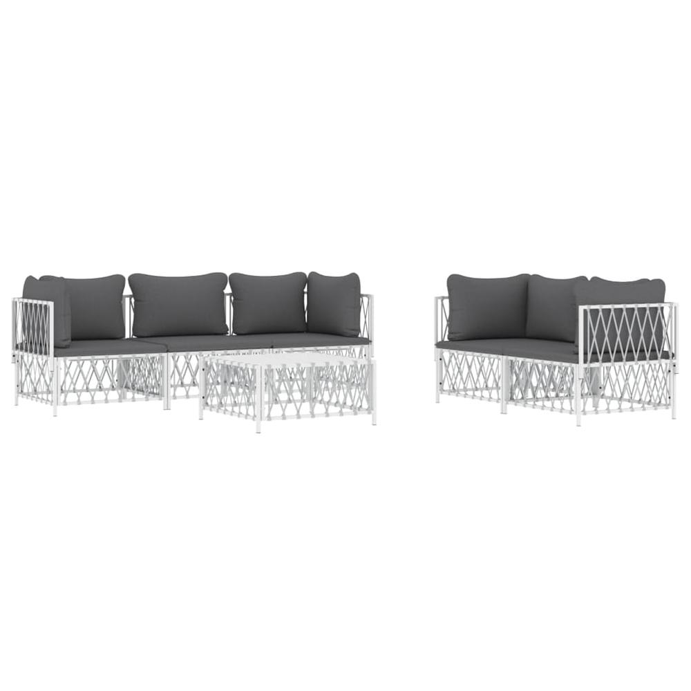 6 Piece Patio Lounge Set with Cushions White Steel. Picture 2