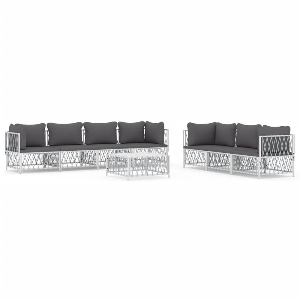 8 Piece Patio Lounge Set with Cushions White Steel. Picture 1