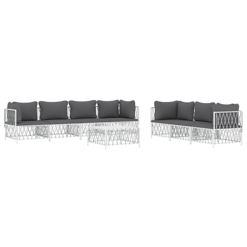 8 Piece Patio Lounge Set with Cushions White Steel. Picture 2