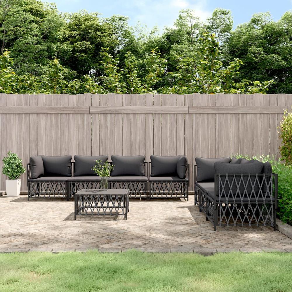 8 Piece Patio Lounge Set with Cushions Anthracite Steel. Picture 9