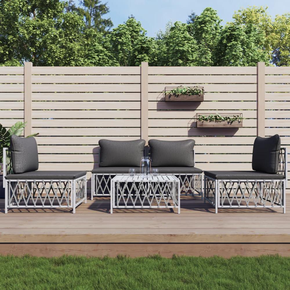 5 Piece Patio Lounge Set with Cushions White Steel. Picture 8