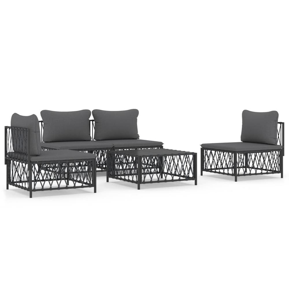 5 Piece Patio Lounge Set with Cushions Anthracite Steel. Picture 1