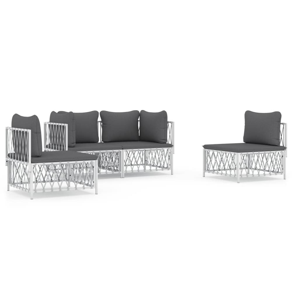 4 Piece Patio Lounge Set with Cushions White Steel. Picture 1