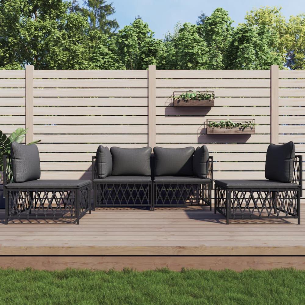 4 Piece Patio Lounge Set with Cushions Anthracite Steel. Picture 8