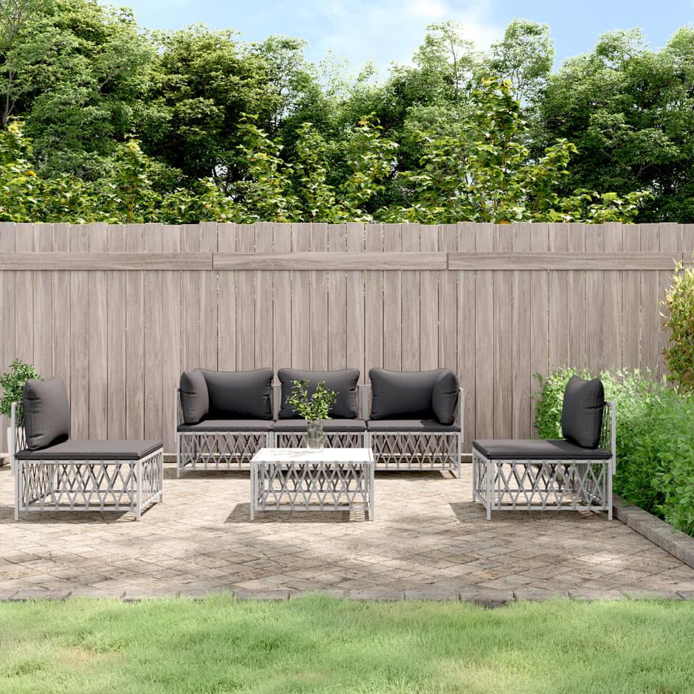 6 Piece Patio Lounge Set with Cushions White Steel. Picture 9