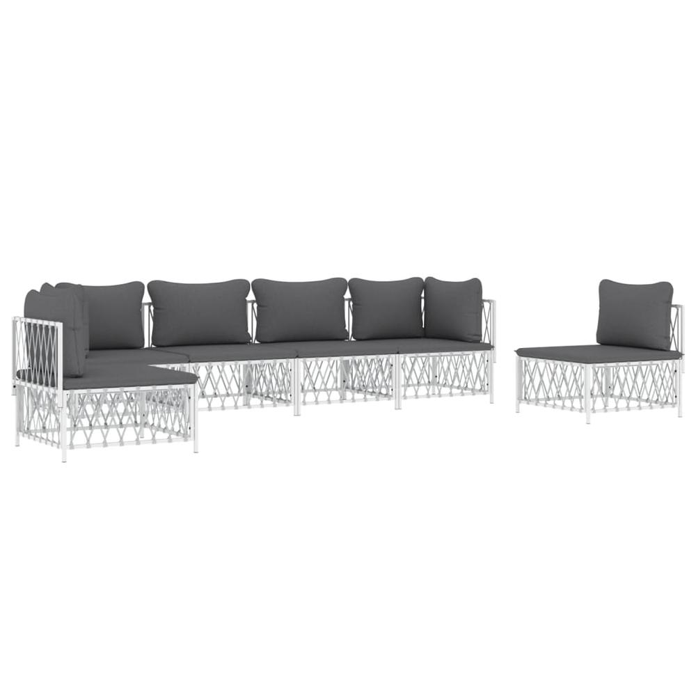 6 Piece Patio Lounge Set with Cushions White Steel. Picture 2