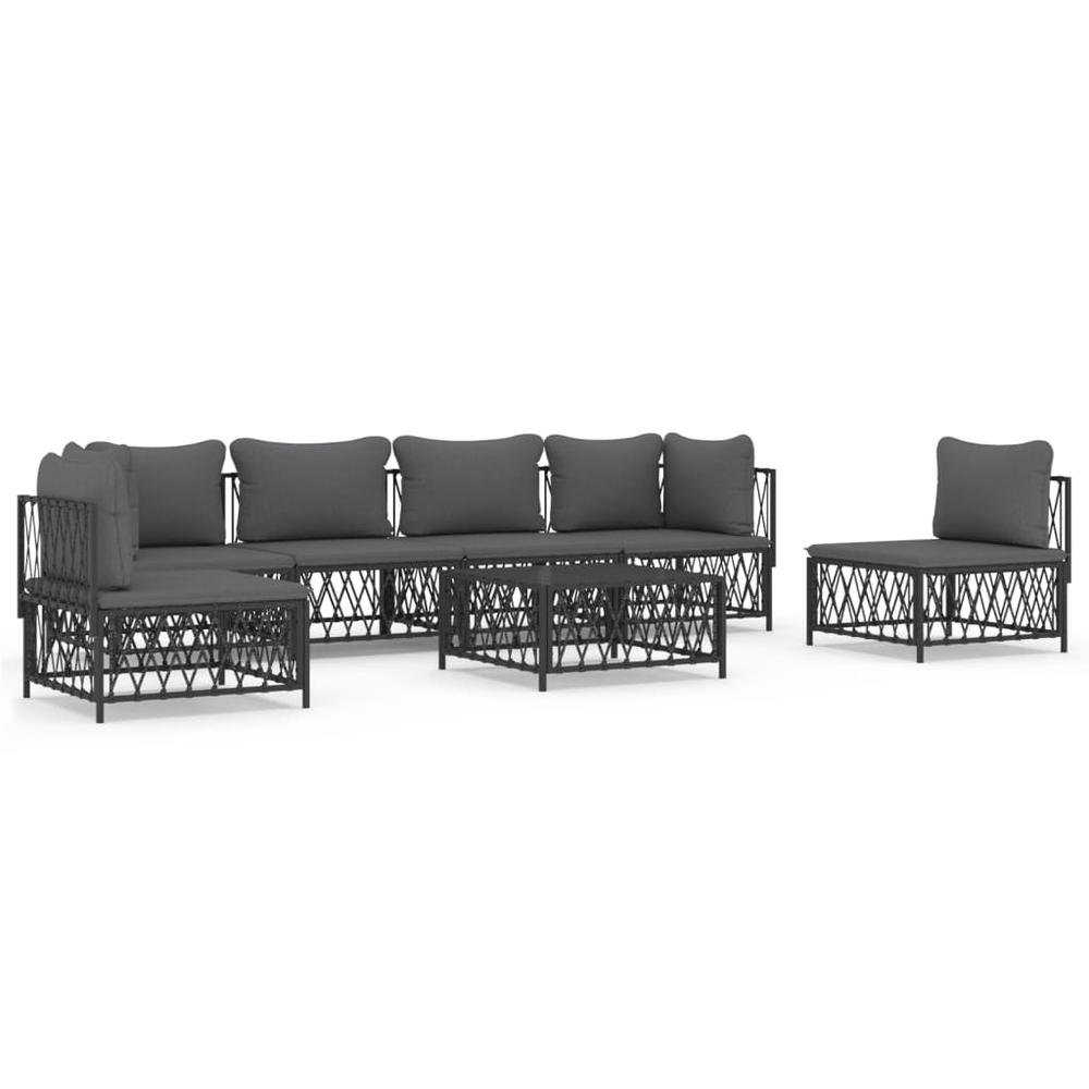 7 Piece Patio Lounge Set with Cushions Anthracite Steel. Picture 1