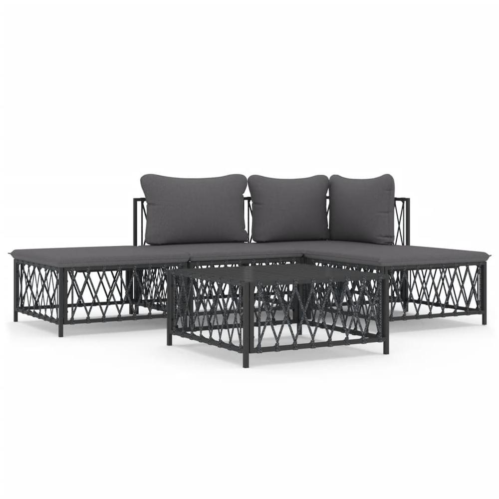 5 Piece Patio Lounge Set with Cushions Anthracite Steel. Picture 1