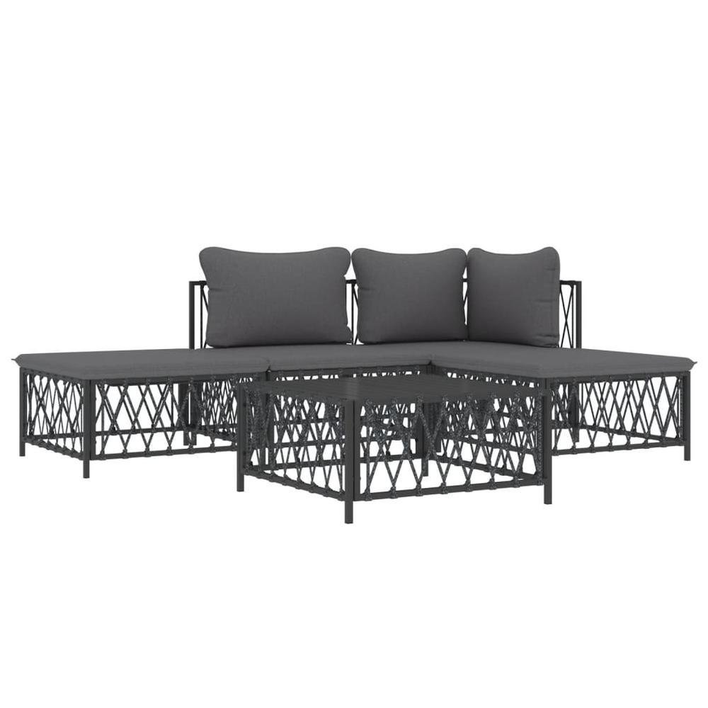 5 Piece Patio Lounge Set with Cushions Anthracite Steel. Picture 2