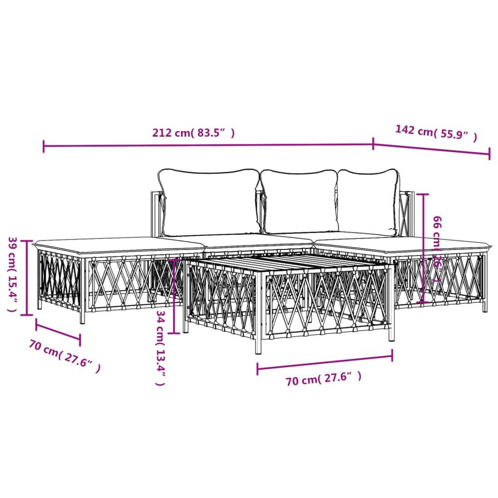 5 Piece Patio Lounge Set with Cushions Anthracite Steel. Picture 9