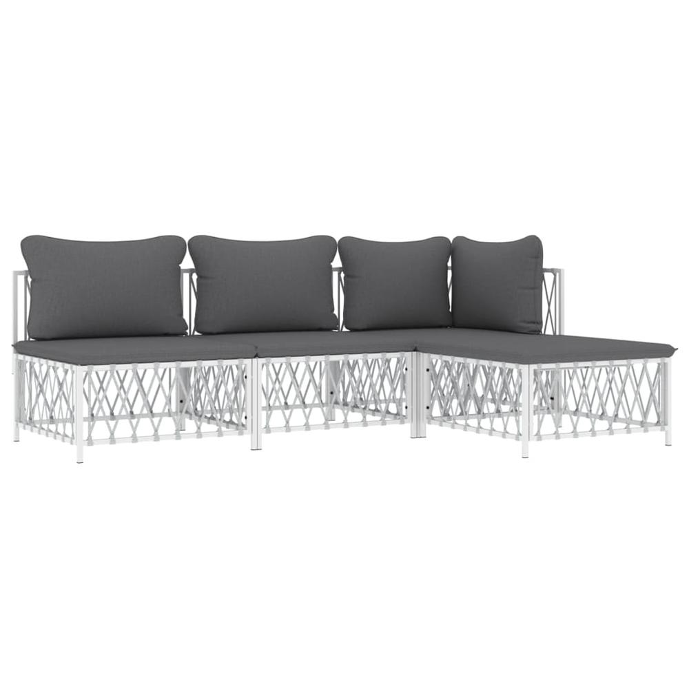 4 Piece Patio Lounge Set with Cushions White Steel. Picture 2