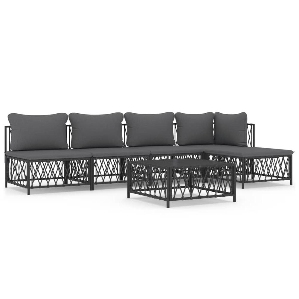 6 Piece Patio Lounge Set with Cushions Anthracite Steel. Picture 1