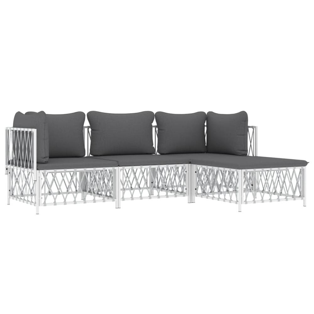 4 Piece Patio Lounge Set with Cushions White Steel. Picture 2