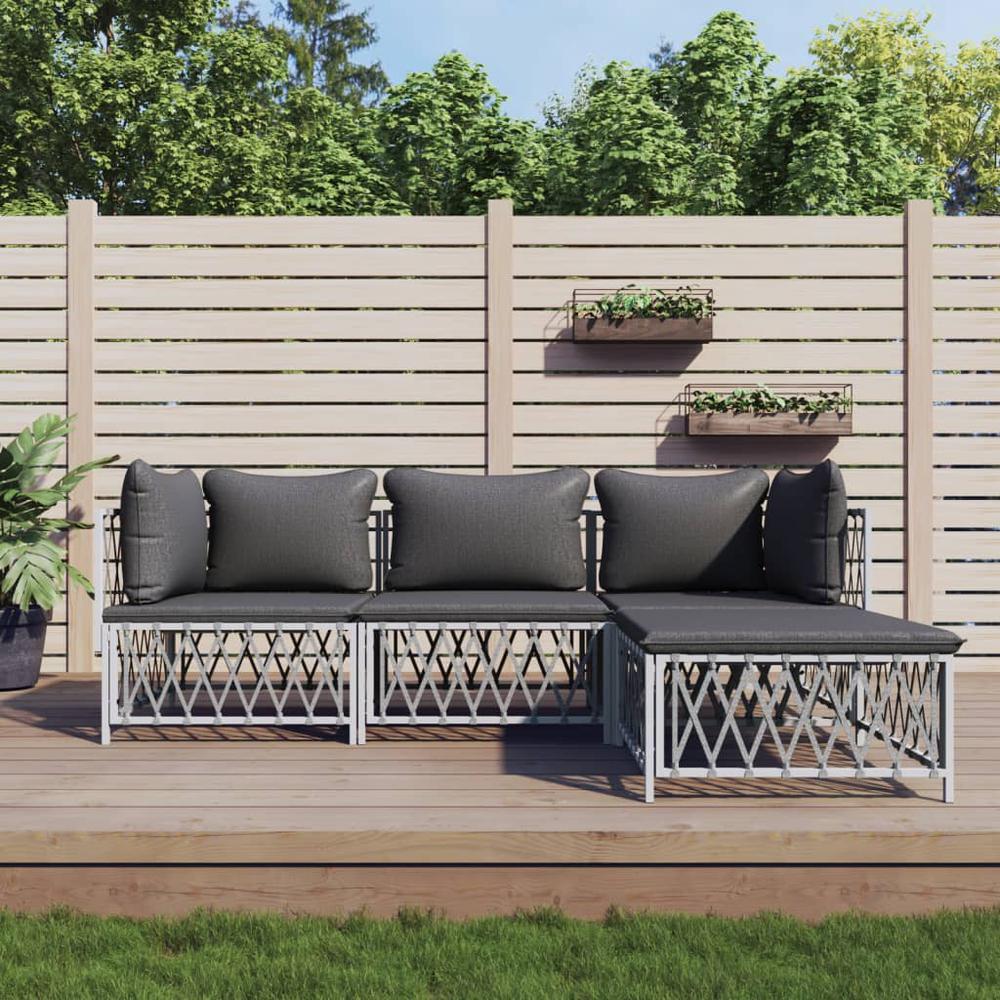 4 Piece Patio Lounge Set with Cushions White Steel. Picture 9