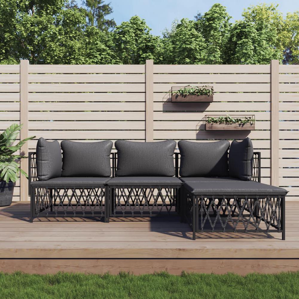 4 Piece Patio Lounge Set with Cushions Anthracite Steel. Picture 9