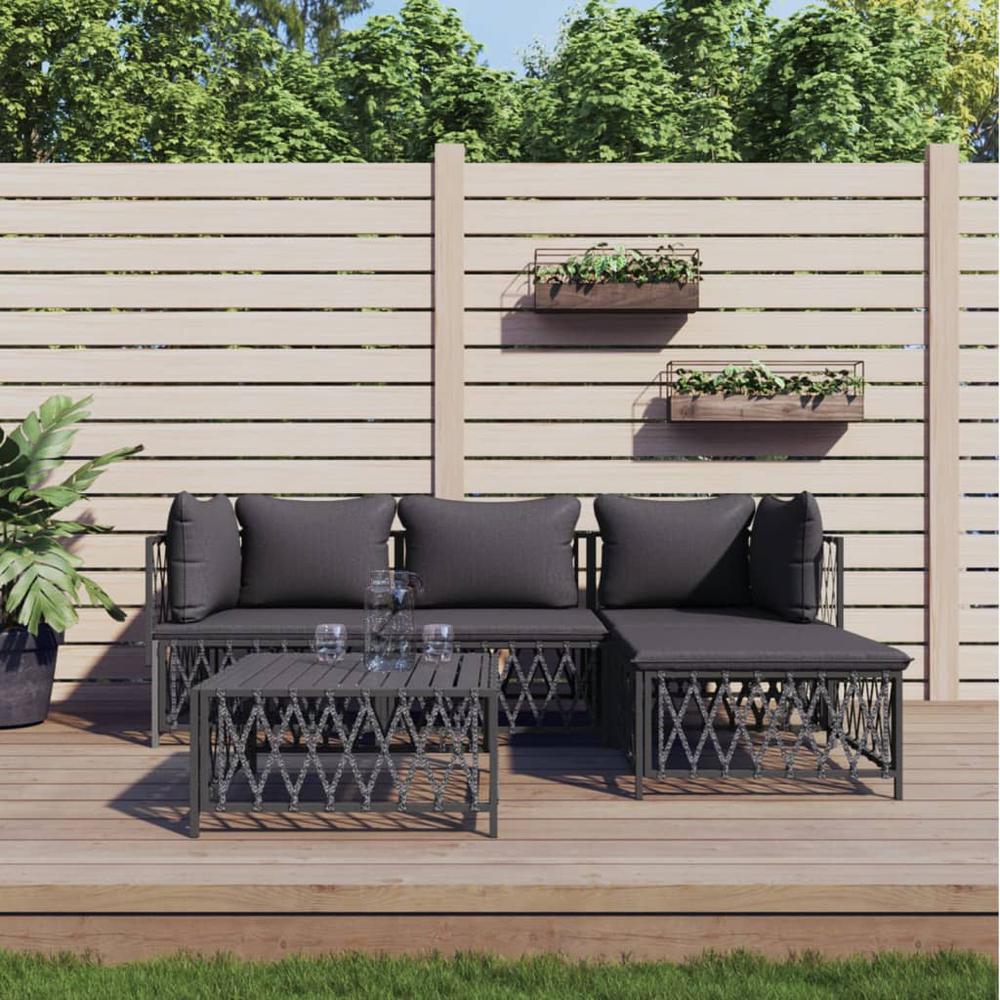 5 Piece Patio Lounge Set with Cushions Anthracite Steel. Picture 10