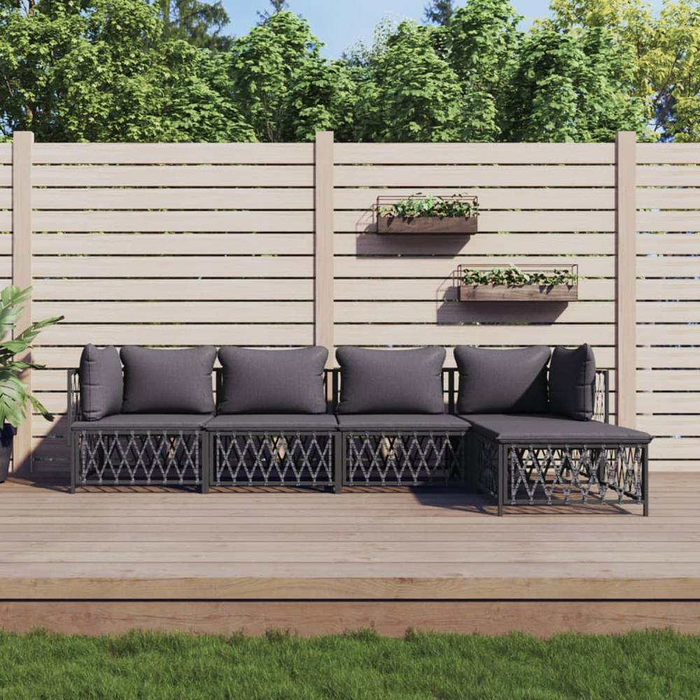 5 Piece Patio Lounge Set with Cushions Anthracite Steel. Picture 9
