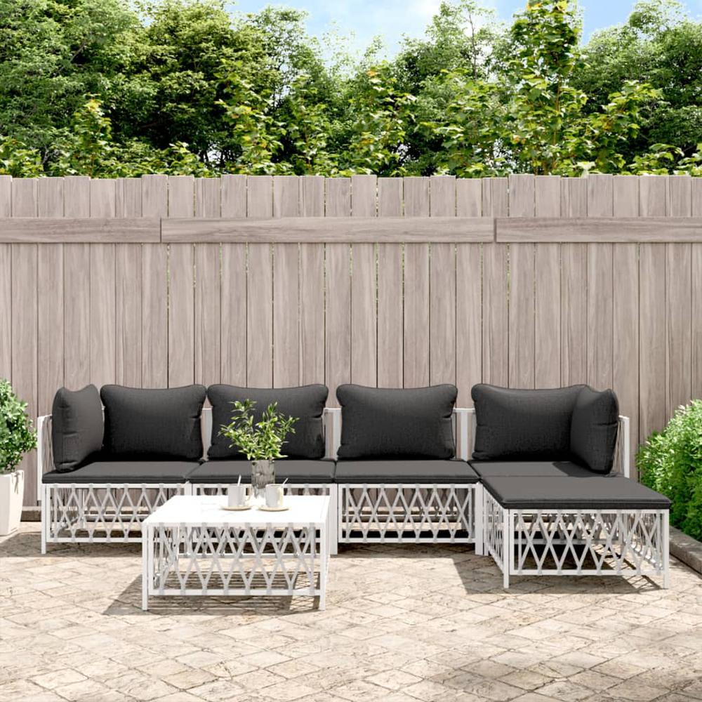 6 Piece Patio Lounge Set with Cushions White Steel. Picture 10