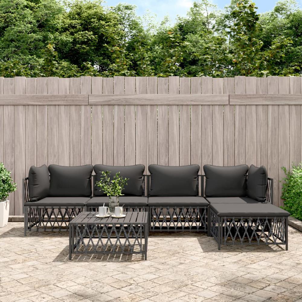 6 Piece Patio Lounge Set with Cushions Anthracite Steel. Picture 10