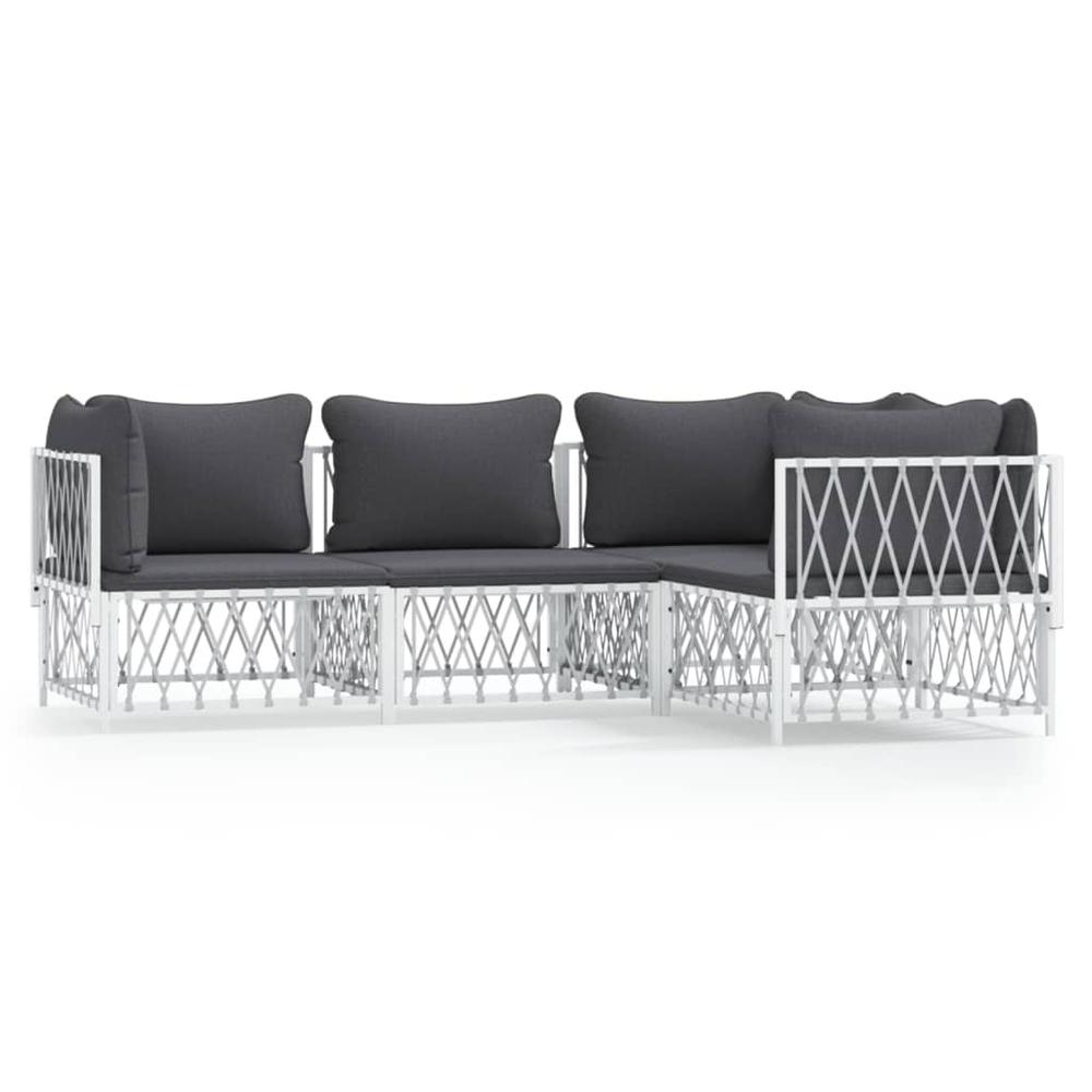 4 Piece Patio Lounge Set with Cushions White Steel. Picture 1