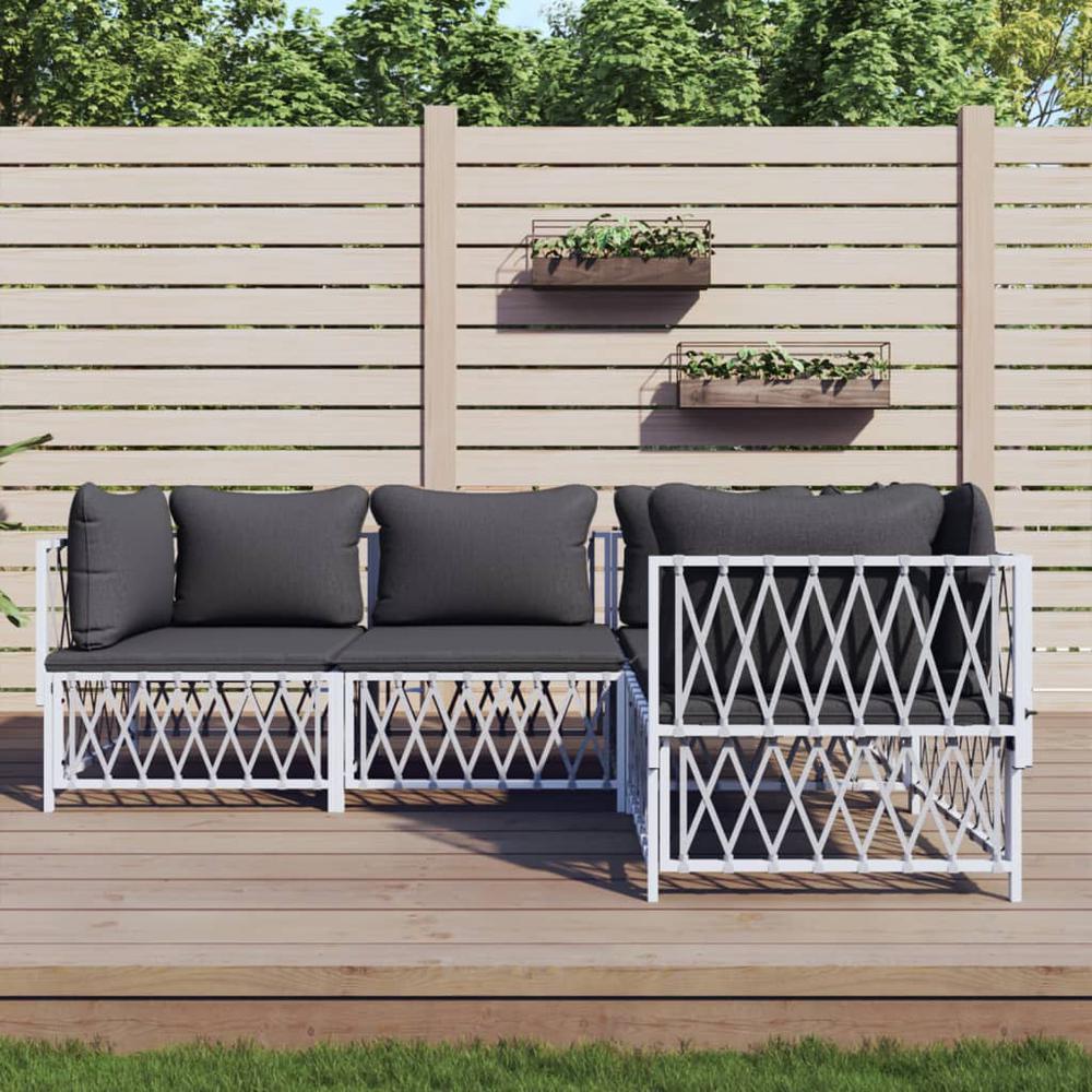 4 Piece Patio Lounge Set with Cushions White Steel. Picture 8