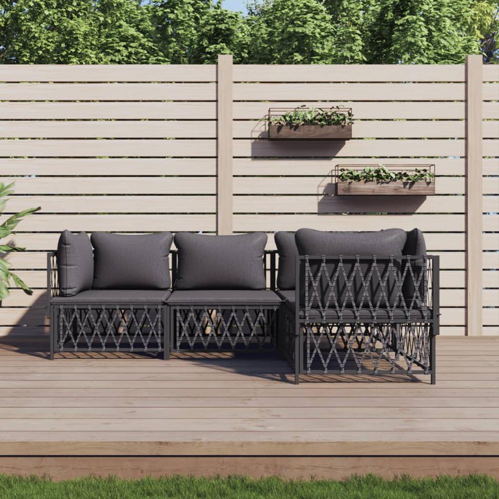 4 Piece Patio Lounge Set with Cushions Anthracite Steel. Picture 8