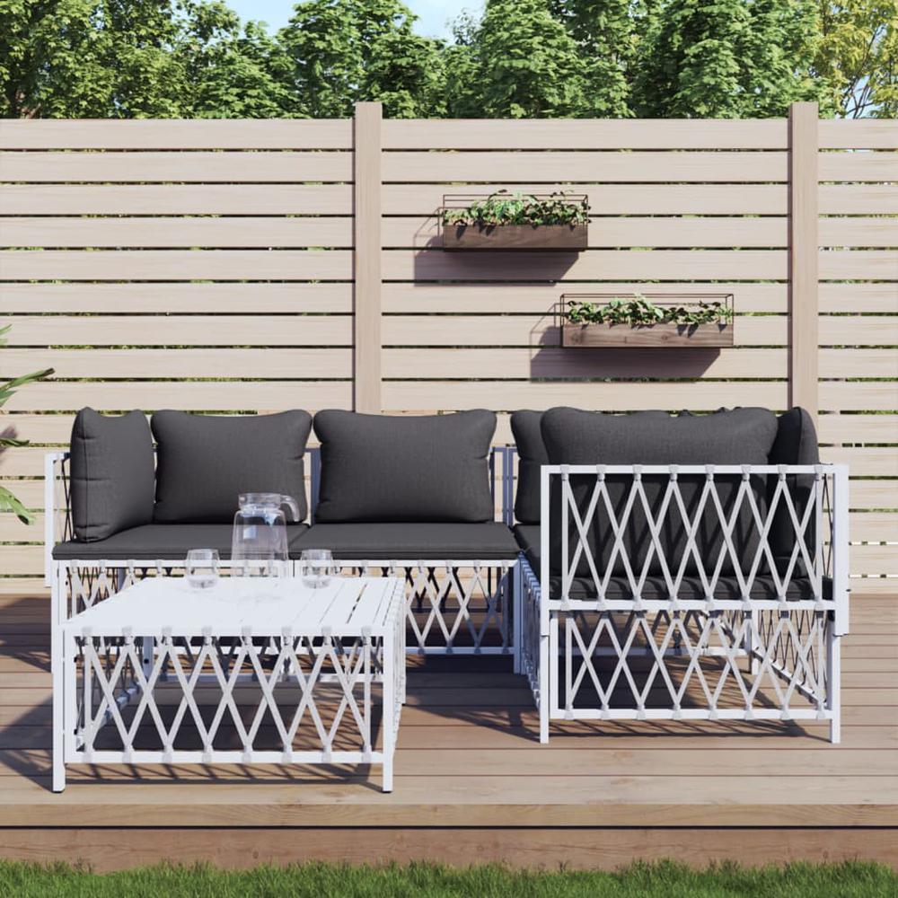 5 Piece Patio Lounge Set with Cushions White Steel. Picture 9