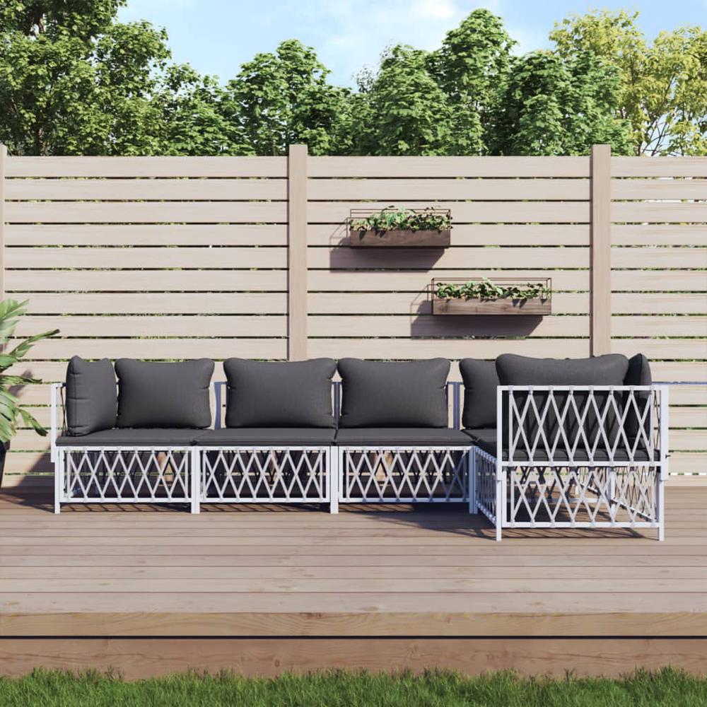 5 Piece Patio Lounge Set with Cushions White Steel. Picture 8