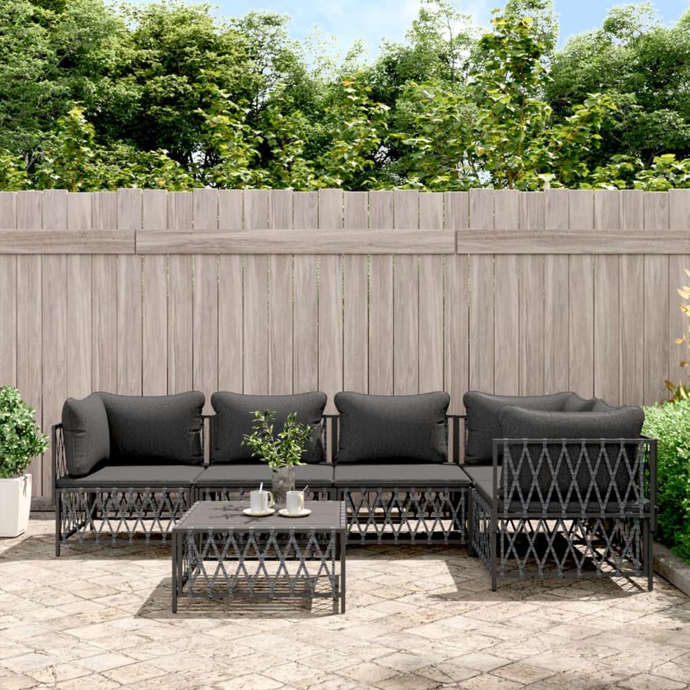 6 Piece Patio Lounge Set with Cushions Anthracite Steel. Picture 9