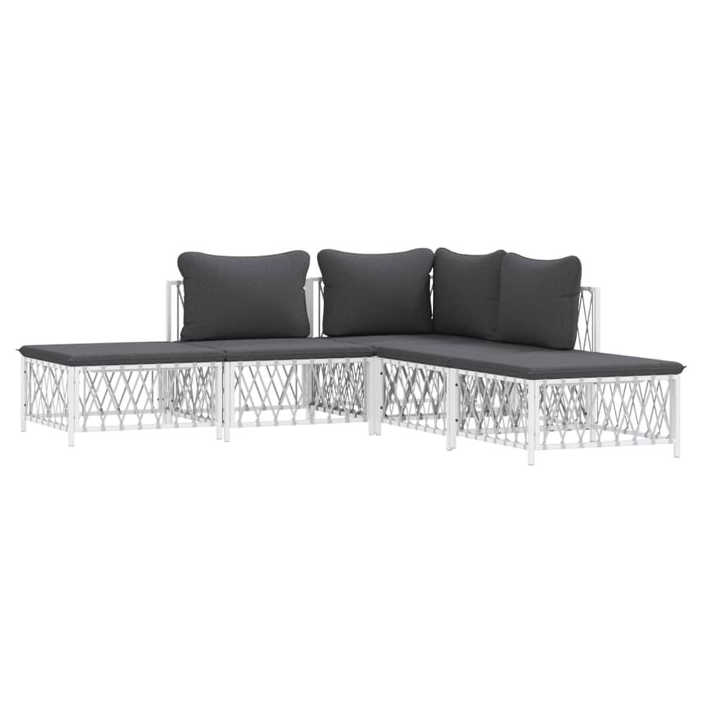 5 Piece Patio Lounge Set with Cushions White Steel. Picture 2