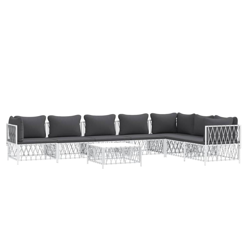 8 Piece Patio Lounge Set with Cushions White Steel. Picture 2