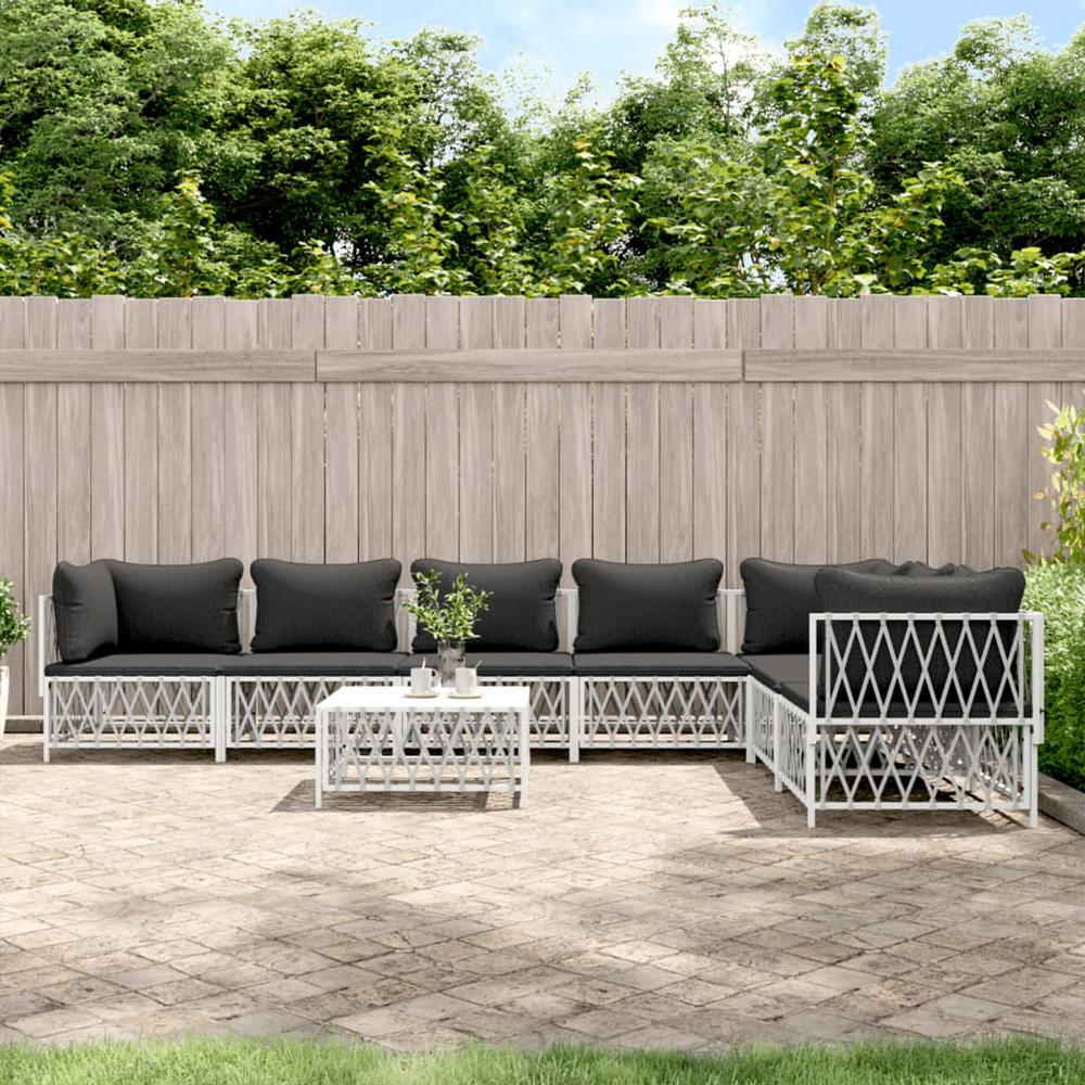 8 Piece Patio Lounge Set with Cushions White Steel. Picture 9