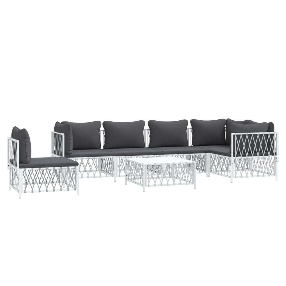 7 Piece Patio Lounge Set with Cushions White Steel. Picture 2