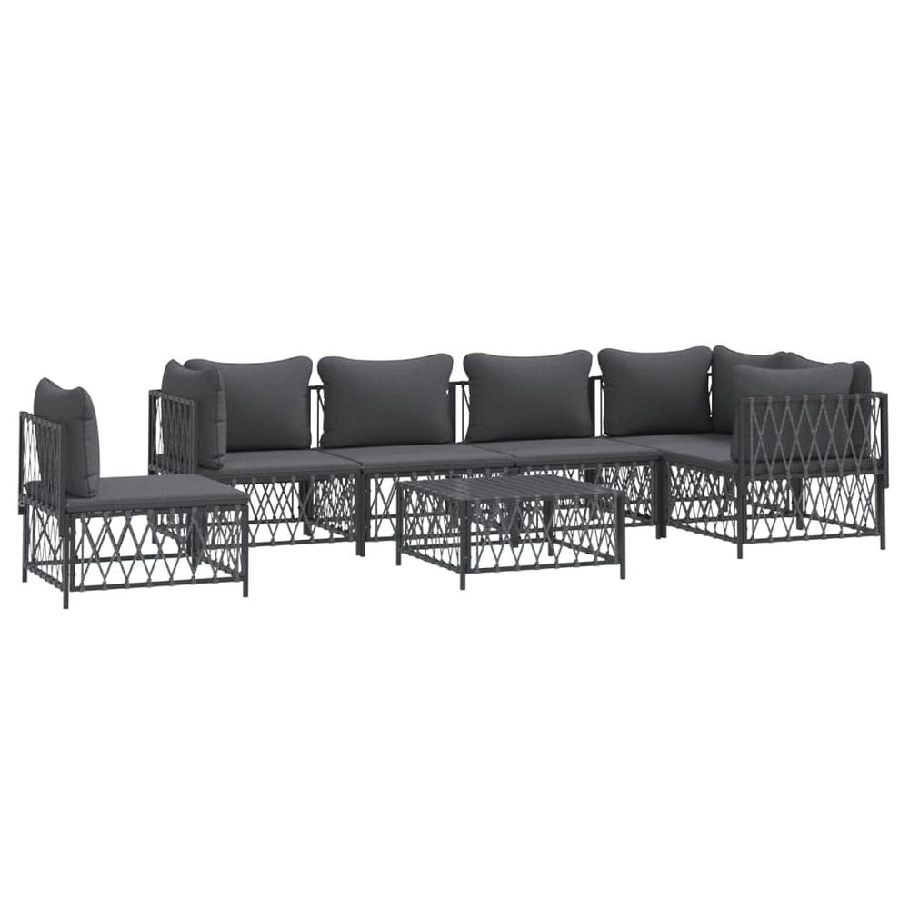 7 Piece Patio Lounge Set with Cushions Anthracite Steel. Picture 2
