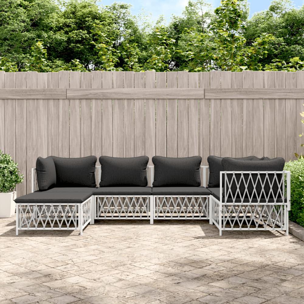 6 Piece Patio Lounge Set with Cushions White Steel. Picture 9