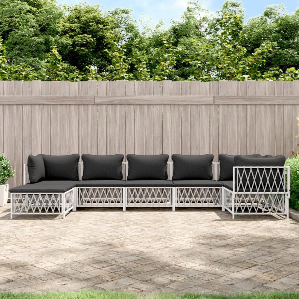 7 Piece Patio Lounge Set with Cushions White Steel. Picture 9