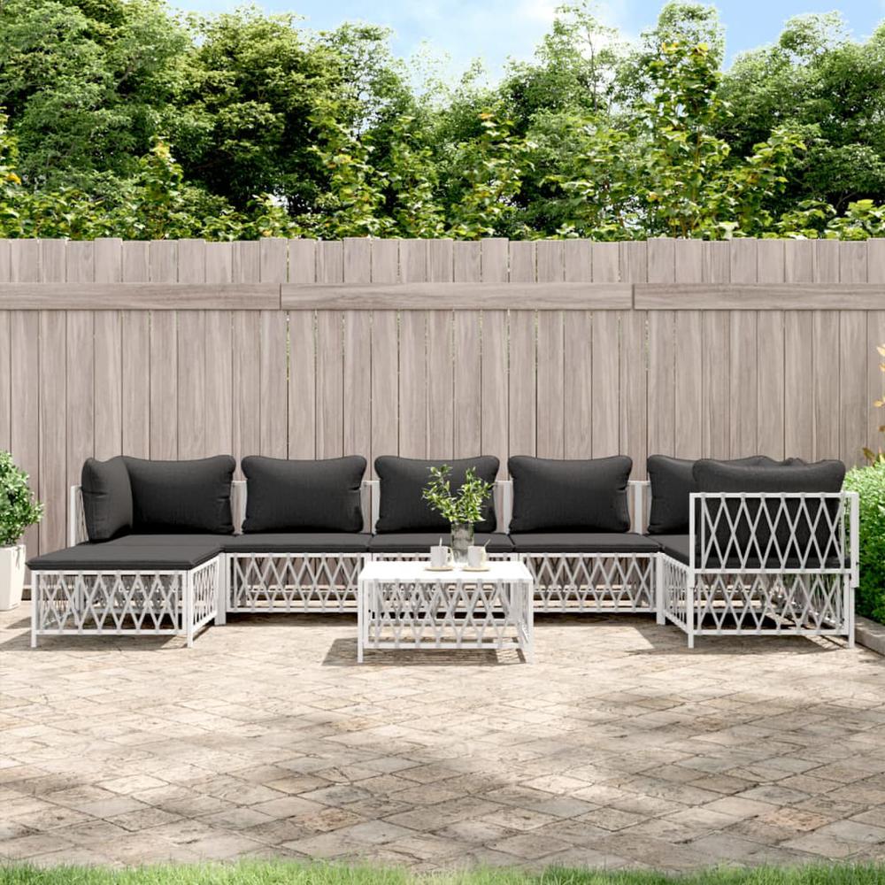 8 Piece Patio Lounge Set with Cushions White Steel. Picture 10