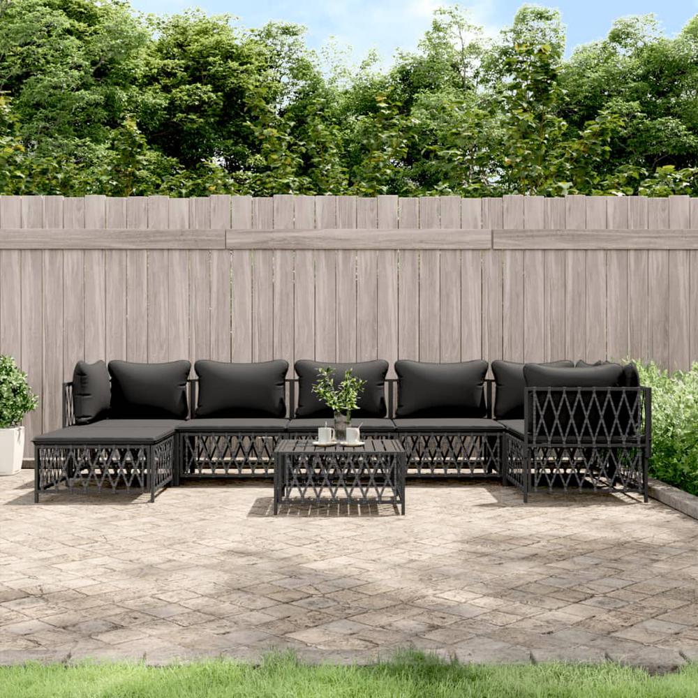 8 Piece Patio Lounge Set with Cushions Anthracite Steel. Picture 10