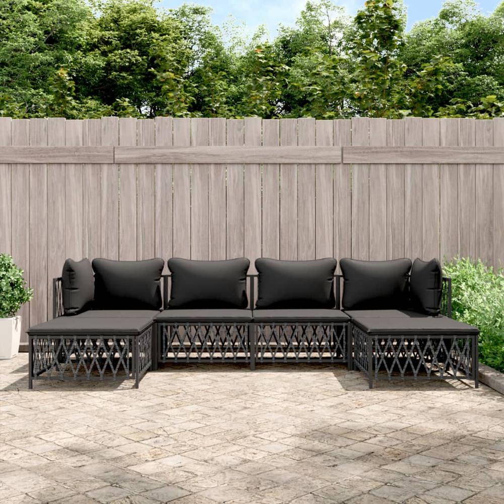 6 Piece Patio Lounge Set with Cushions Anthracite Steel. Picture 9