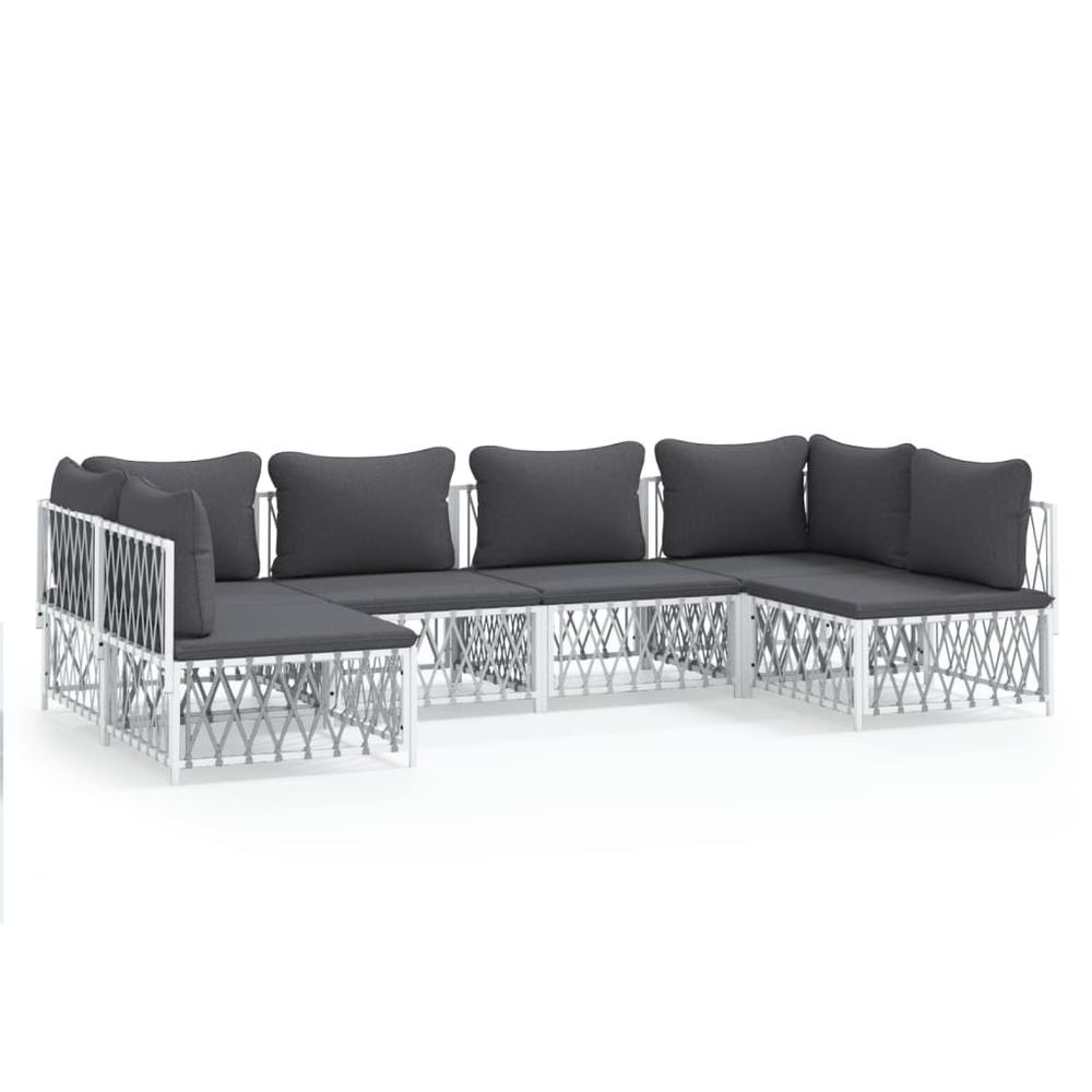 6 Piece Patio Lounge Set with Cushions White Steel. Picture 1