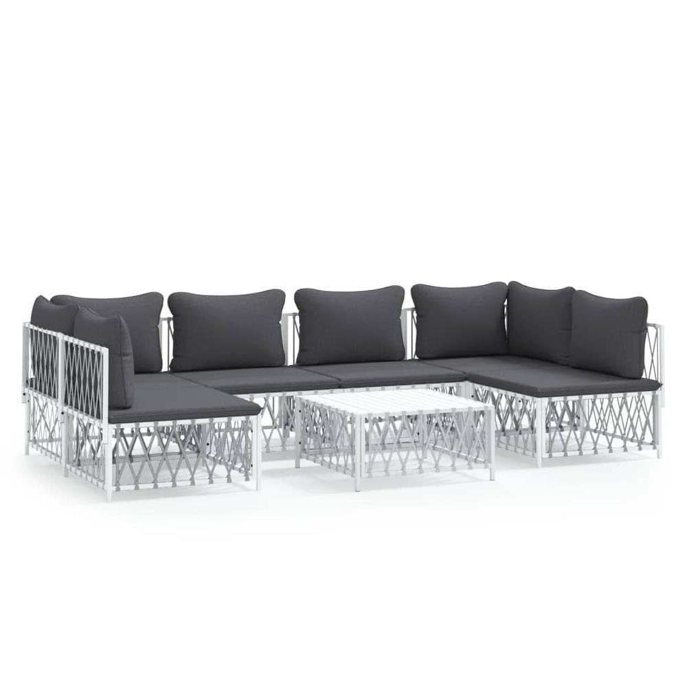 7 Piece Patio Lounge Set with Cushions White Steel. Picture 1