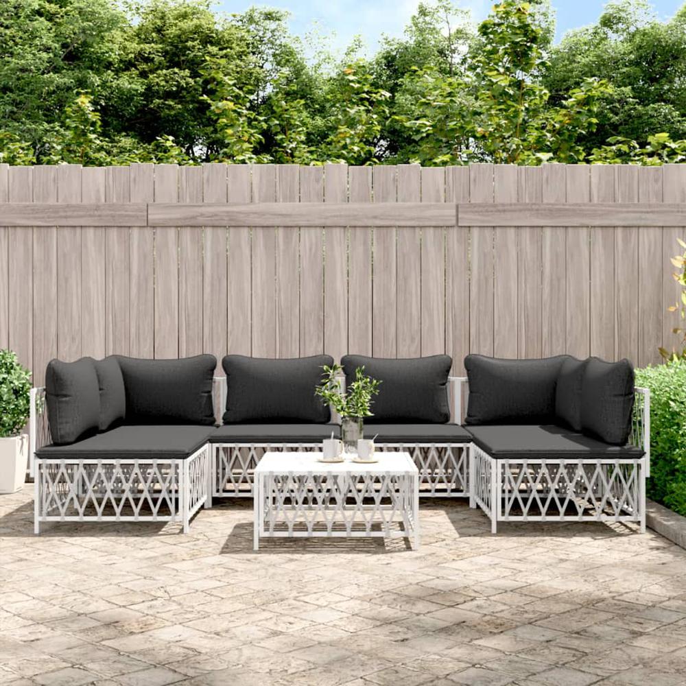 7 Piece Patio Lounge Set with Cushions White Steel. Picture 9