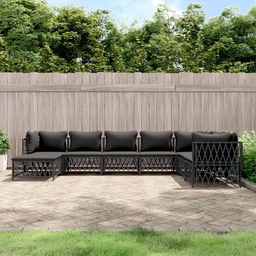 8 Piece Patio Lounge Set with Cushions Anthracite Steel. Picture 9