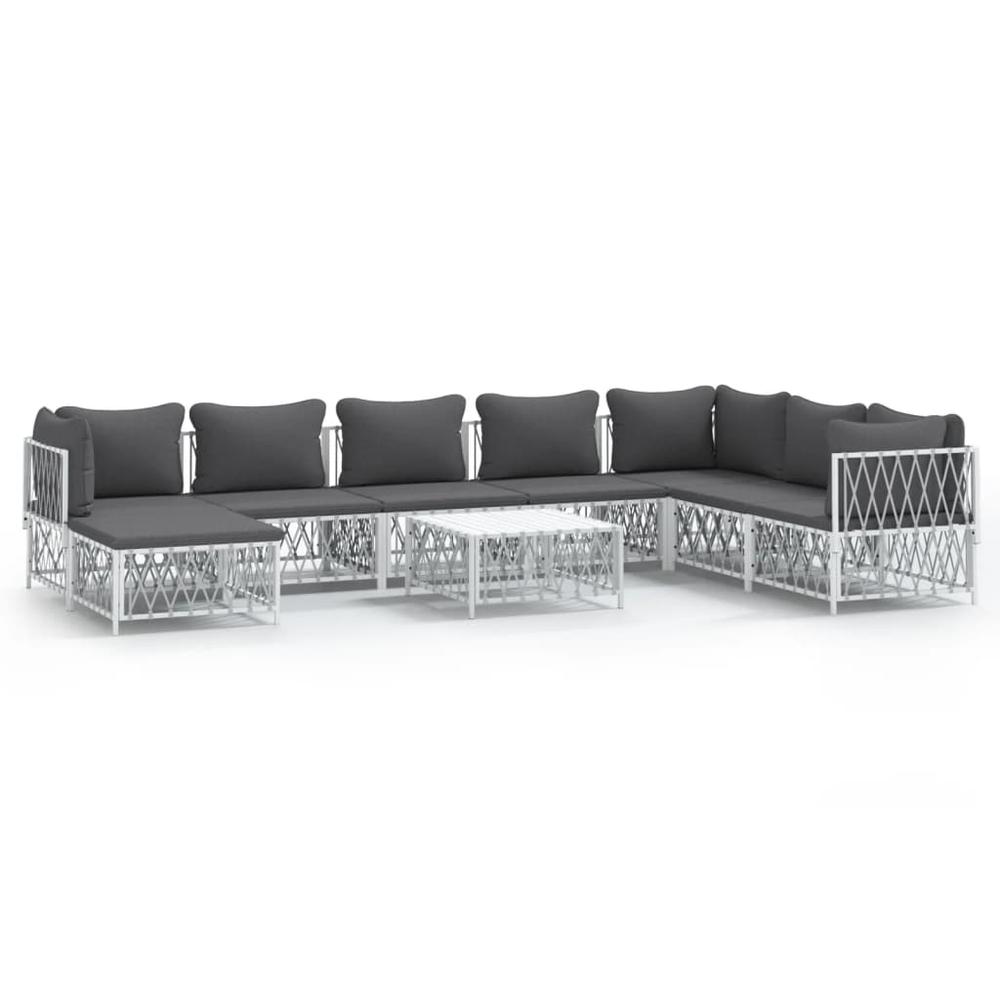 9 Piece Patio Lounge Set with Cushions White Steel. Picture 1