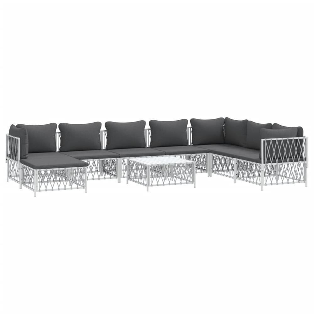 9 Piece Patio Lounge Set with Cushions White Steel. Picture 2