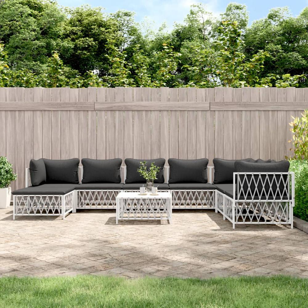 9 Piece Patio Lounge Set with Cushions White Steel. Picture 10