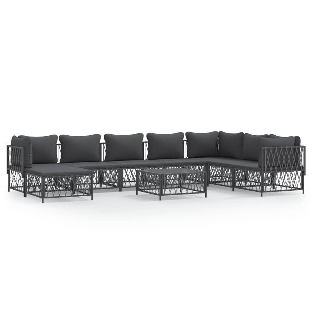 9 Piece Patio Lounge Set with Cushions Anthracite Steel. Picture 1