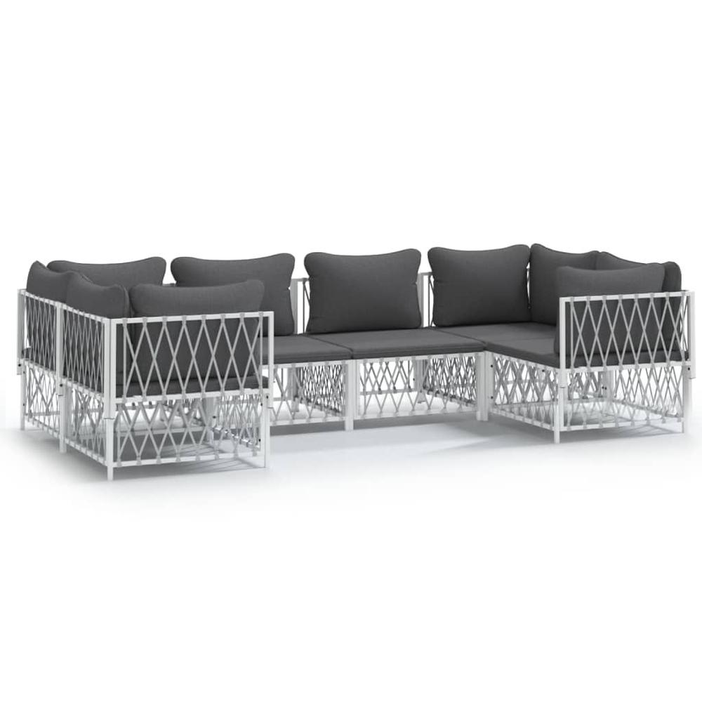 6 Piece Patio Lounge Set with Cushions White Steel. Picture 1