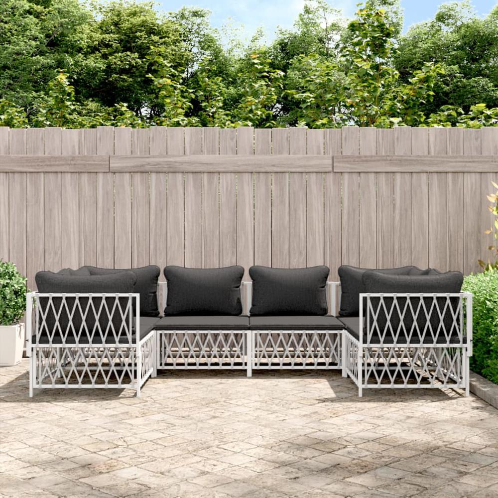 6 Piece Patio Lounge Set with Cushions White Steel. Picture 8